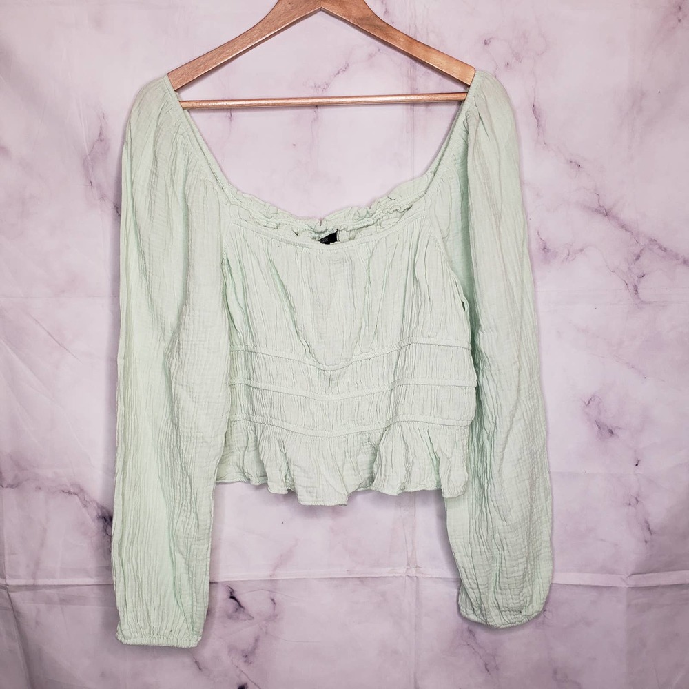 WILD FABLE pale green Off the Shoulder Long Sleeve Crop Top XXL